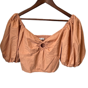 Abercrombie & Fitch Puff Sleeve Ring Front Crop Top Peach M Boho Peasant Style